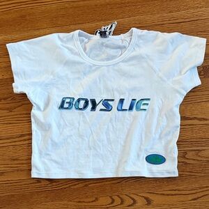 White Graphic Tee with 'Boys Lie' Print